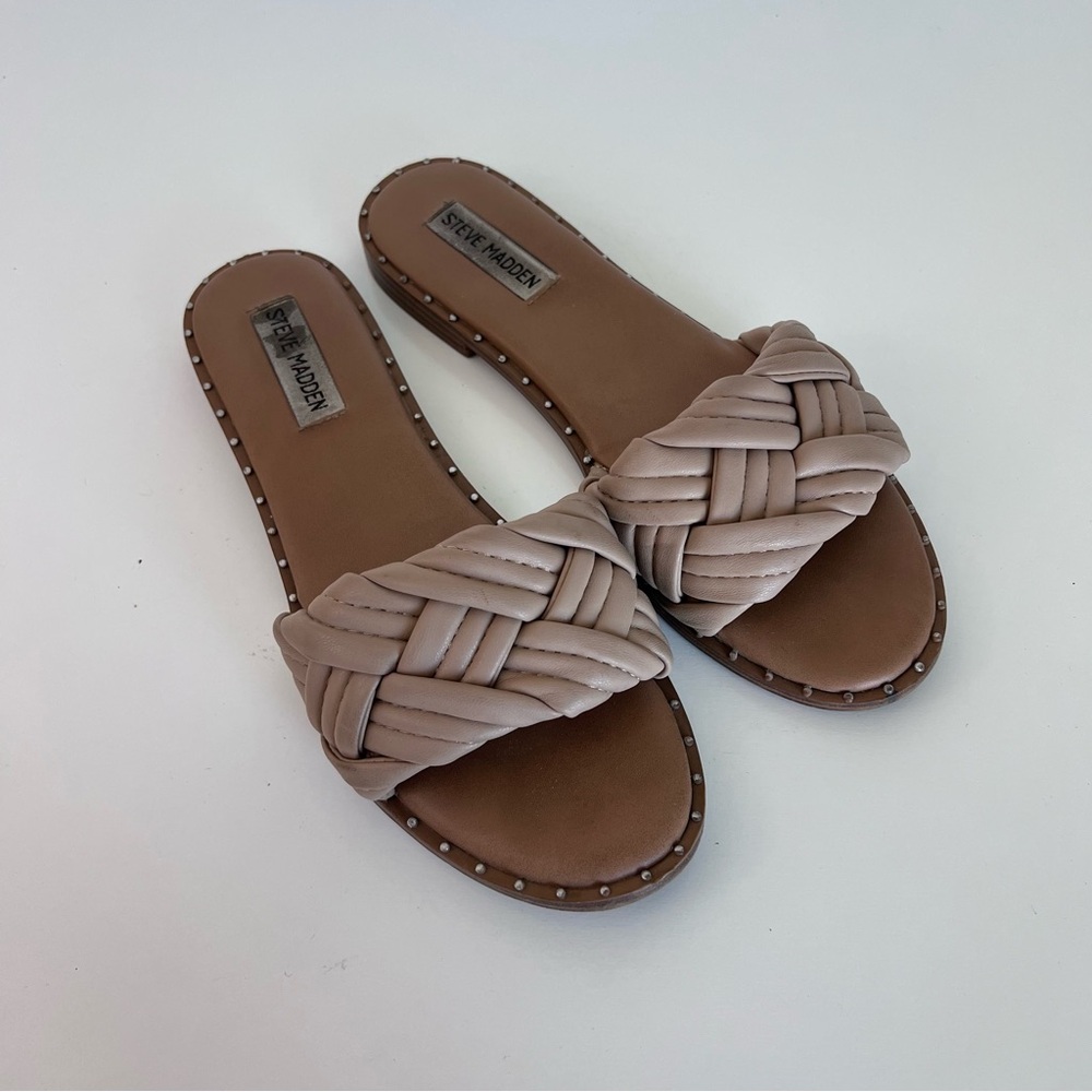 Steve Madden Women's Woven Braided Tan Sandal Slides
